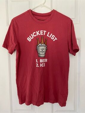 Life Is Good Red 'Bucket List' Graphic Tee with Beer Bucket